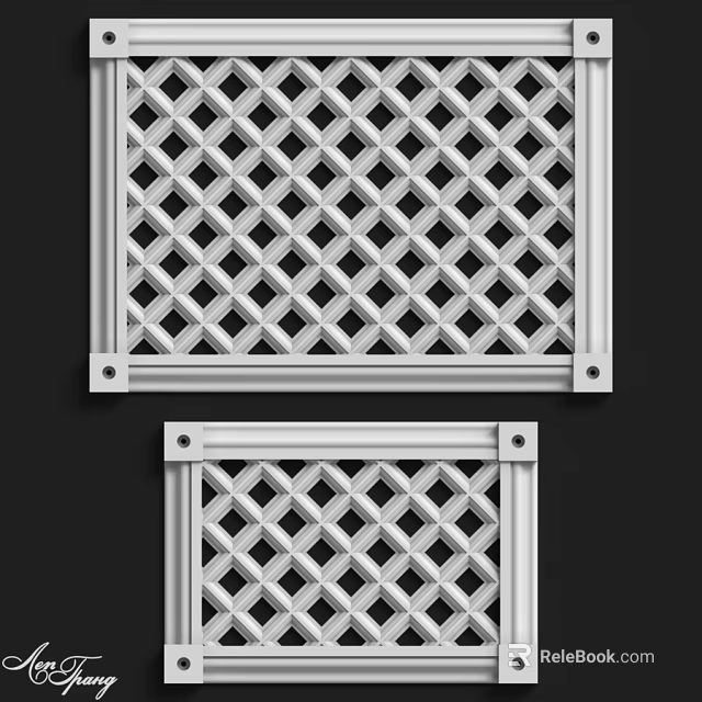 Sturdy Metal Lattice Grille Panels With Decorative Grid Design And Frame 3d model 