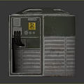 Green Cylindrical Industrial Equipment Featuring Top Openings Side Warning Label And Metal Striped Base