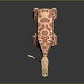 Giraffe Toy Model With Beige Body Pink Spots And Purple Feet Standing On Dark Background