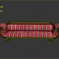 Traditional Red Sofa with Striped Cushions Wooden Armrests and Legs in Classic Design