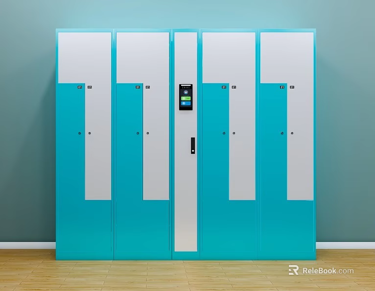 Contemporary Blue White Wardrobe Design With Multiple Doors And Digital Lock System 3d model