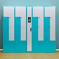 Contemporary Blue White Wardrobe Design With Multiple Doors And Digital Lock System 3d model