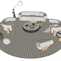 Modern Sofa And Coffee Table Set With Striped Rug Floor Lamp Potted Plant Decorative Vase