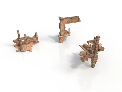 Three Ancient Brick Stone Architectural Ruin Models With Detailed Structures 3d model