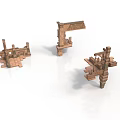 Three Ancient Brick Stone Architectural Ruin Models With Detailed Structures