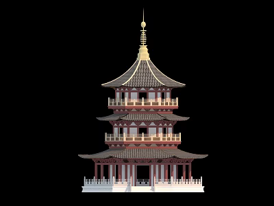 Ancient Chinese Pagoda Architecture Featuring Multiple Stories Tile Roof And Overhanging Eaves 3d model