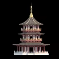 Ancient Chinese Pagoda Architecture Featuring Multiple Stories Tile Roof And Overhanging Eaves