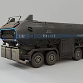 Armored City Police Tactical Utility Vehicle With Multiple Wheels And Blue Stripe