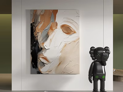Abstract Painting With Textured Brushstrokes Earth Tones In Modern Interior With Black Decorative Figure 3d model