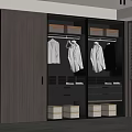 Modern Wooden Wardrobe With Glass Doors In Room With Window Blinds And Mountain View