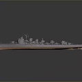 Realistic Warship Water Transport 3D Model With Deck Turrets And Smokestacks