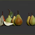 Fresh Colorful Pears Whole And Sliced On Dark Background With Green Yellow Red Hues