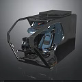 Futuristic Cockpit Design With Transparent Enclosure Metallic Frame And Controls