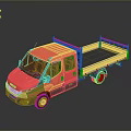 Pink Double Cab Truck With Open Cargo Bed And Yellow Railings 3D Rendering