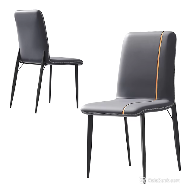 Modern Gray Accent Chair With Leather Upholstery Orange Stitching And Black Metal Legs 3d model 