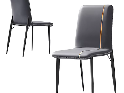 Modern Gray Accent Chair With Leather Upholstery Orange Stitching And Black Metal Legs 3d model