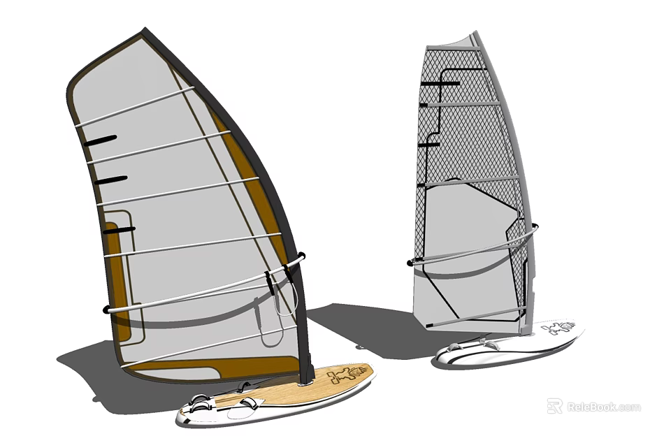 Two Types Of Modern Windsurfing Sports Equipment With Distinct Sail And Board Designs 3d model 