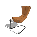 Modern Brown Leather Office Chair With Black Metal Frame And Streamlined Design