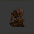 Geometric Design Rhinoceros Sculpture With Rock Base And Textured Surface