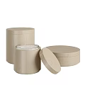 Natural Wooden Cylindrical Storage Boxes With Open Lid And Smooth Surface 3d model