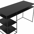 Modern Black Desk with Metal Frame and Multiple Shelves for Home Office Use