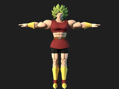 Muscular Game Movie Character With Green Hair Red Top Black Shorts And Yellow Boots 3d model