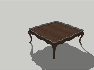 Elegant Wooden Coffee Table With Carved Edges And Curved Legs Design 3d model