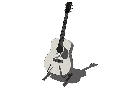 Classic Wooden Acoustic Guitar On Stand With Black Fretboard Design 3d model