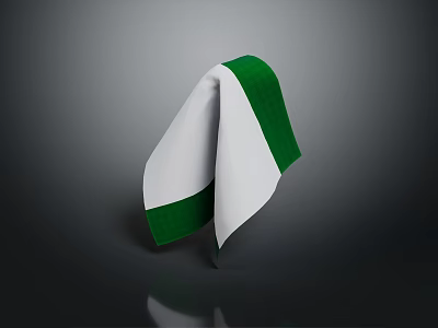 Folded White And Green Fabric Handkerchief With Shiny Reflection On Dark Background 3d model