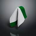 Folded White And Green Fabric Handkerchief With Shiny Reflection On Dark Background