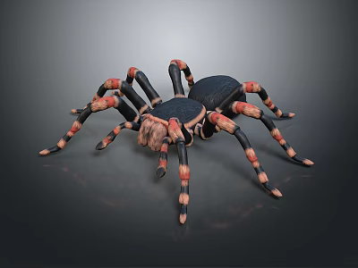 Realistic 3D Spider Model Featuring Black Body And Orange Striped Legs 3d model