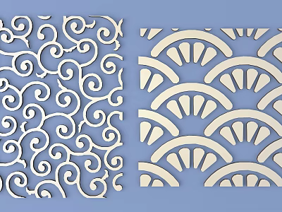 Intricate Carved Decorative Patterns With Scroll And Fan Shaped Motifs For Home Decor 3d model