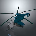 Blue And White Helicopter Model With Four Rotor Blades Detailed Design And Landing Gear