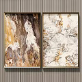 Abstract Texture Wall Art With Brown Beige White Golden Frames On Vertical Striped Gray Wall 3d model