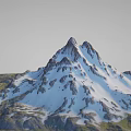 Garden Landscape Showcasing Snow Capped Rocky Peak Clear Rock Textures And Green Foot Vegetation