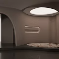 Elegant Modern Sales Office Lobby With Curved Marble Reception Counter And Comfortable Lounge Seats