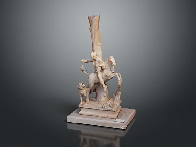 Ancient Stone Sculpture Depicting Rider on Horseback with Loyal Dog Companion Figure 3d model