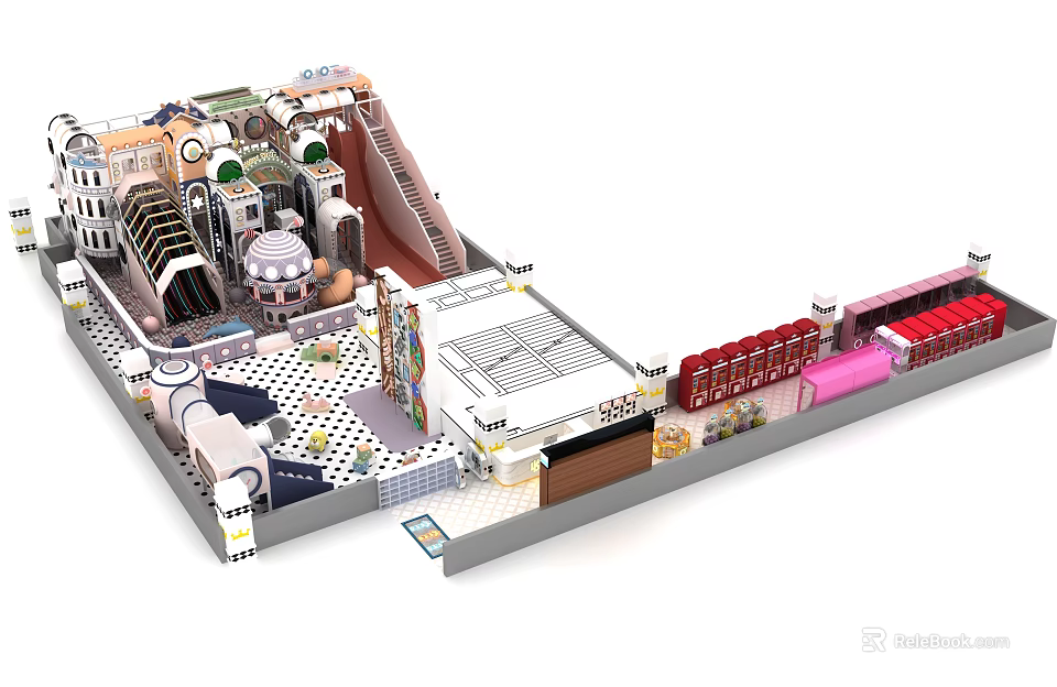 Modern Commercial Equipment For Indoor Playground With Slides Counters And Display Shelves 3d model 