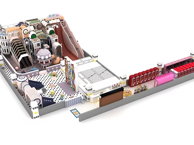 Modern Commercial Equipment For Indoor Playground With Slides Counters And Display Shelves 3d model