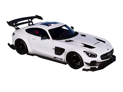 White Mercedes Sports Car With Black Spoiler Aerodynamic Design And Red Interior 3d model