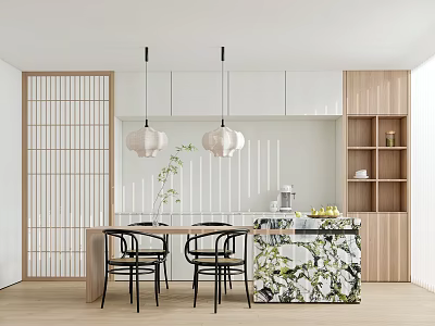 Modern Restaurant Home Dining Table Chair Bar Small Chandelier Fruit Ornaments Venetian Blinds 3d model