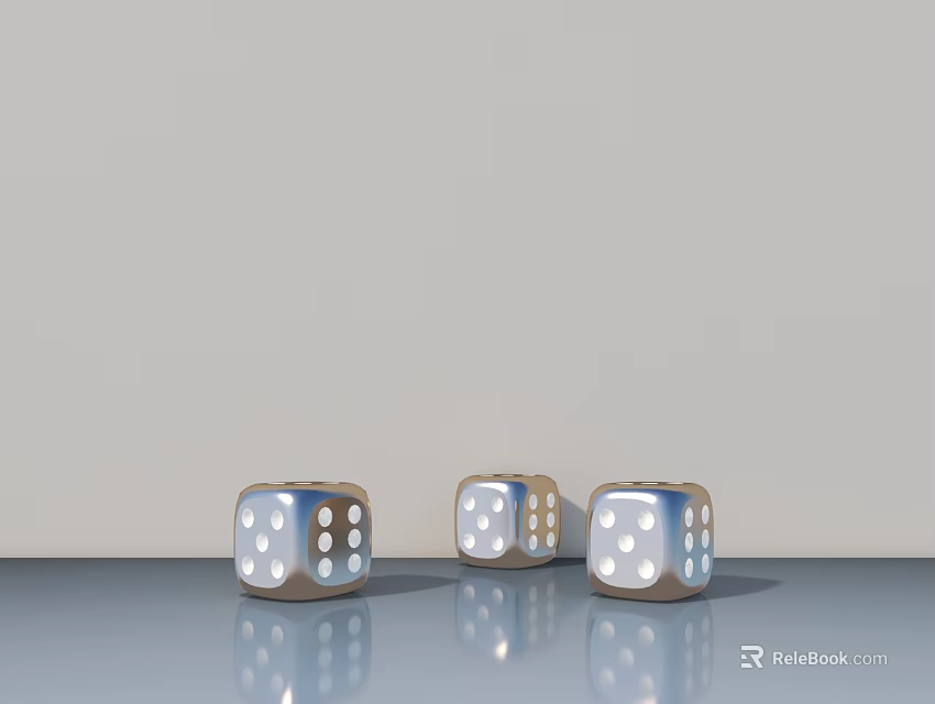 Board Game Entertainment With Three Silver Dice For Playing And Fun 3d model