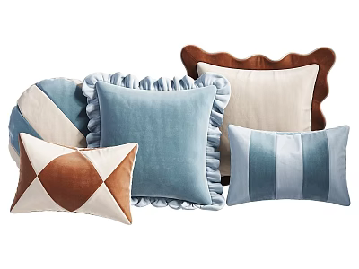 Various Decorative Throw Pillows With Ruffled Edges Diamond Pattern And Striped Designs 3d model