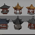 Ancient Chinese Traditional Architecture Pavilions With Various Styles And Different Roof Designs