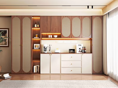 Modern Wooden White Sideboard Cabinet With Drawers Cabinets And Open Shelves 3d model