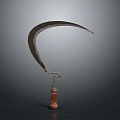 Traditional Curved Blade Tool With Wooden Handle And Metal Edge