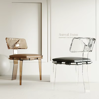 Modern Single Chair Design With Transparent Acrylic And Brown Metal Frame Furniture Art 3d model