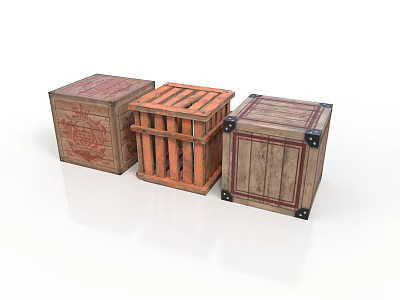 Wooden Storage Crates With Diverse Designs And Patterns For Home Use 3d model