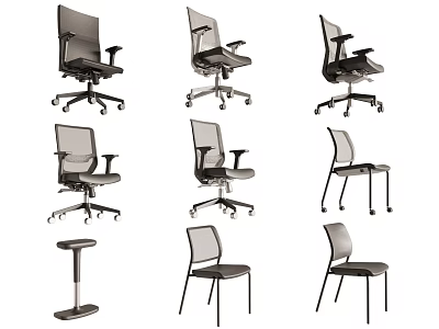 Multiple Styles Of Modern Office Chairs With Adjustable Features And Swivel Wheels 3d model