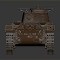 Brown Military Tank Number 222 With Tracks Top Hatch And Riveted Exterior Design